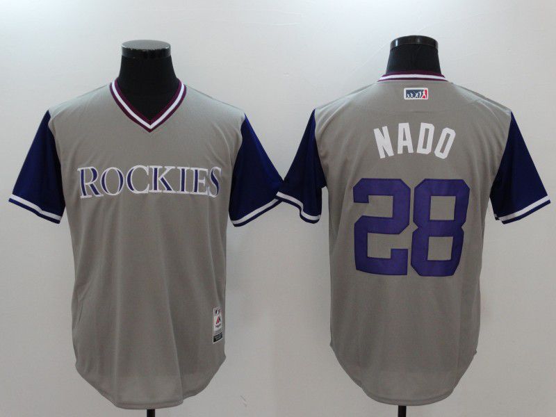 Cheap Men Colorado Rockies 28 Nado Gray Game Legend Edition MLB Jersey